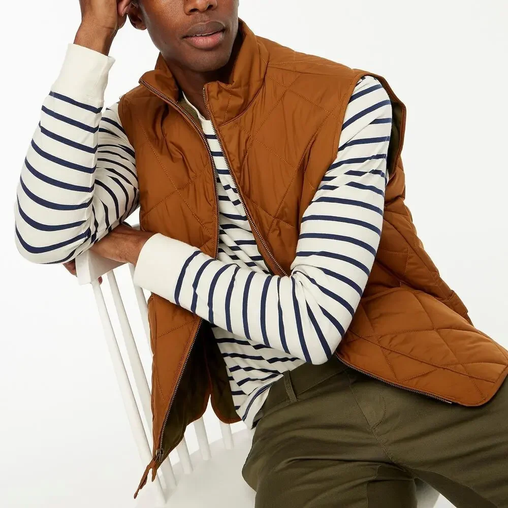J. Crew Men's Full Zip Quilted Walker Vest Sleeveless Glazed Pecan Size L NWT